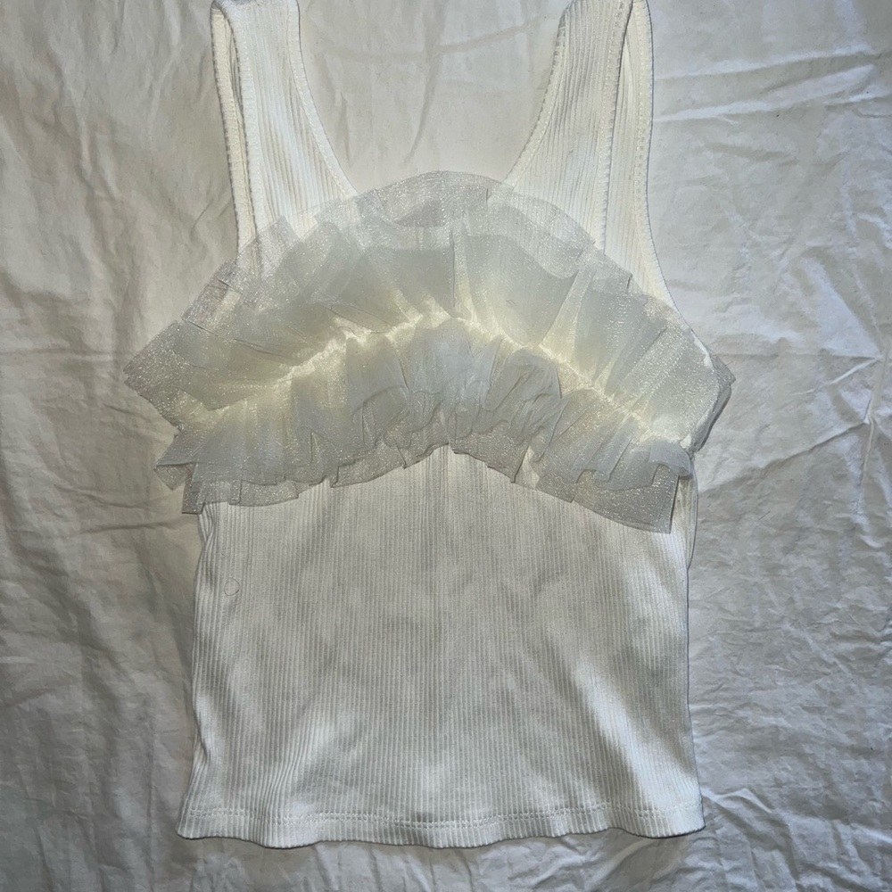 Zara White Ruffle Tank Top